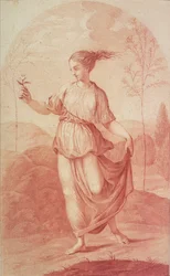 A Young Woman Walking Bare-Footed in a Landscape